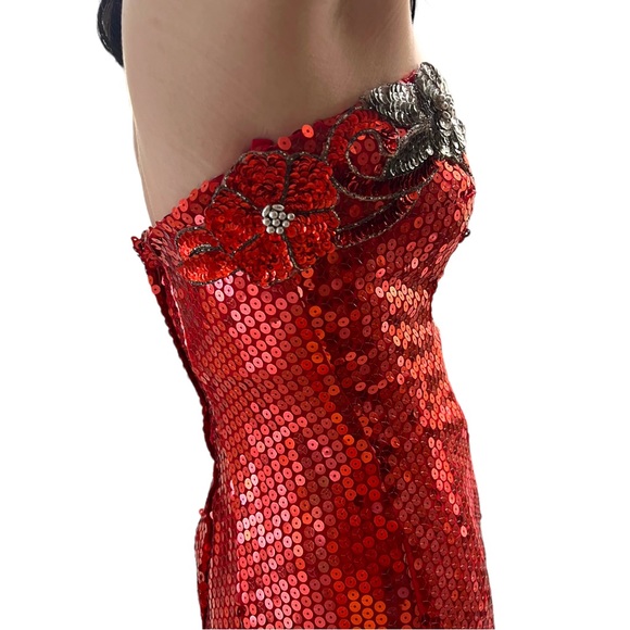 Vintage Las Vegas Alyce Designs Red Sequin Evening Gown Strapless 1980-1990s - Picture 9 of 16